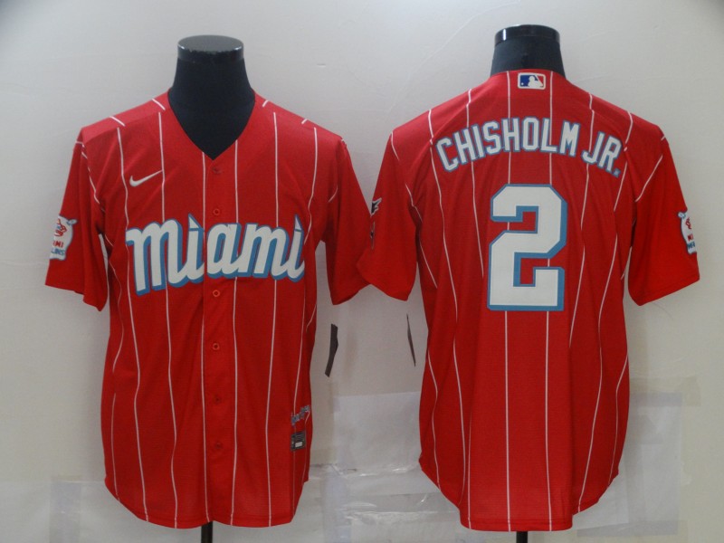 Men's Miami Marlins Jazz Chisholm Jr. #2 Red Baseball Jersey